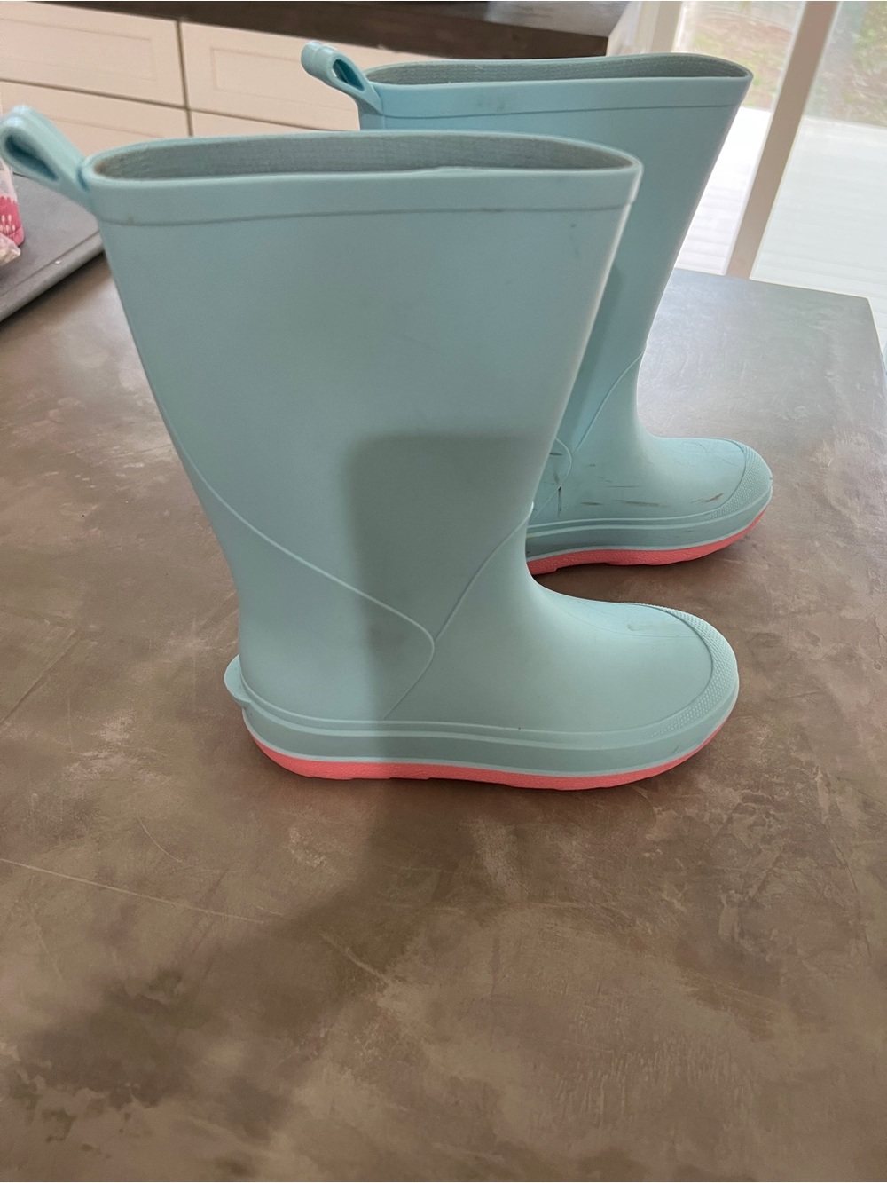 Cat & Jack Light Blue Kids Rain Boots with Pink Soles